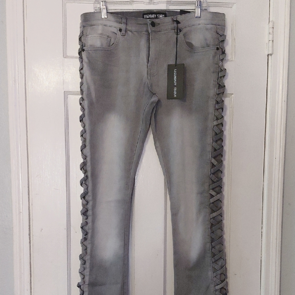 Kids Gray Lace-Up Jeans